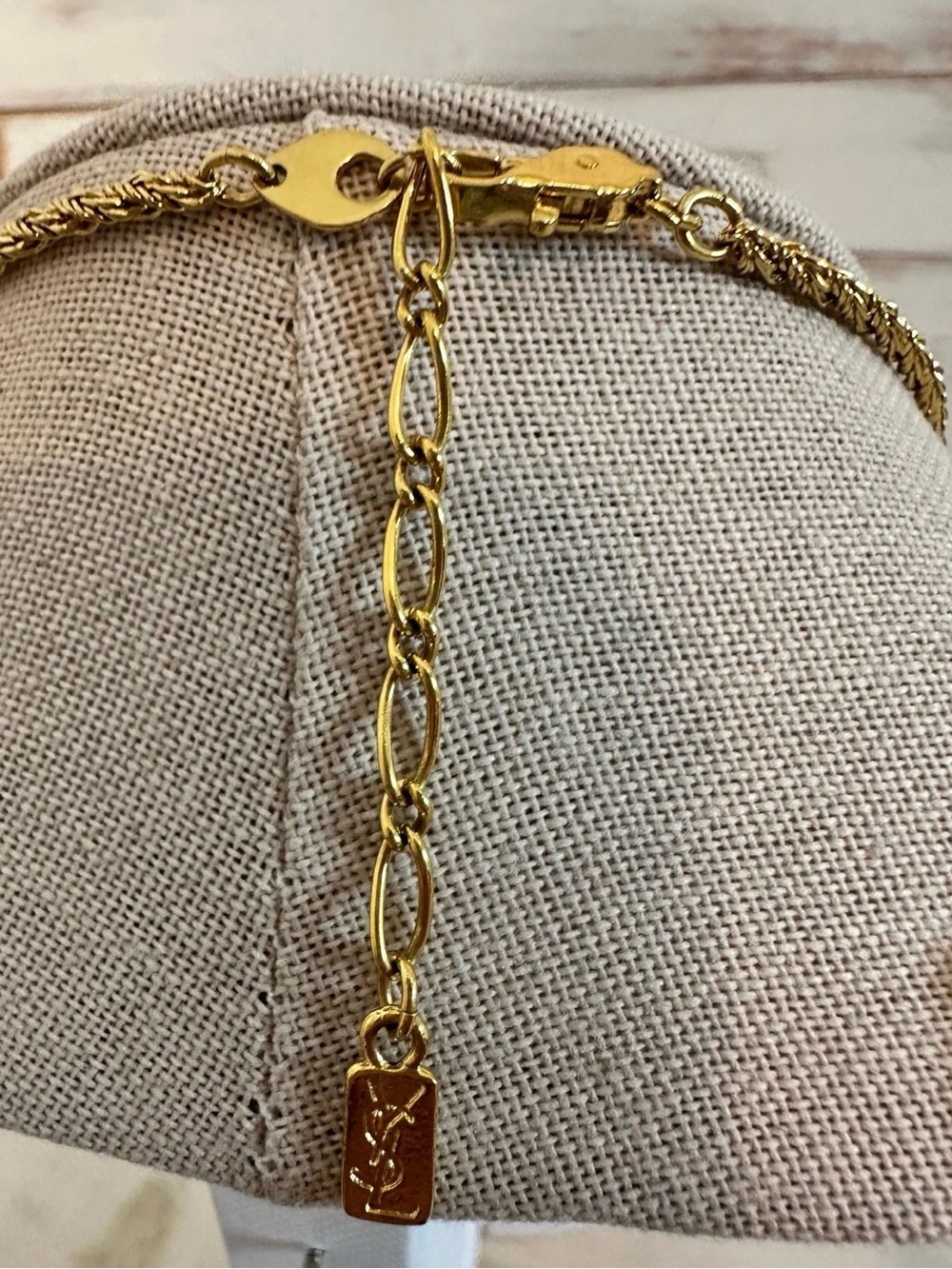 Vintage Yves Saint Laurent YSL Textured Geometric Pendant Necklace Gold Plated - Picture 5 of 7